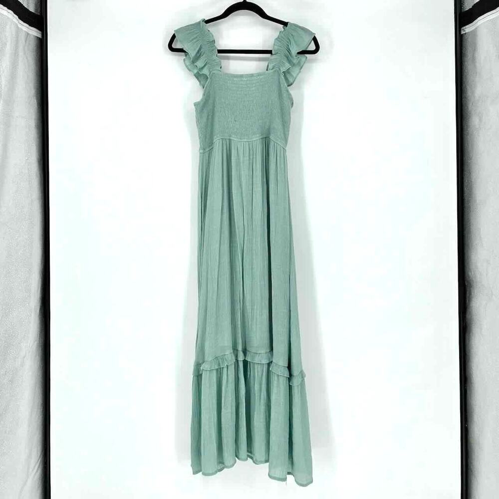 Sweet Wanderer Maternity Sea Foam Green Smocked Long Sundress - Size M